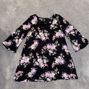 forever 21 black 3/4 long bell sleeve floral dress